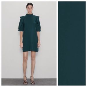 NWT Zara Green Full Sleeve Mini Dress. Sz L